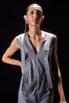 POOJA SHROFF_Grey Knit With Embellished V Neck Ellora Short A-line Dress _at_Aza_Fashions