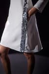 Shop_POOJA SHROFF_White Banana Crepe Embellished Sequin V Neck Casino Side Tape Dress _Online_at_Aza_Fashions