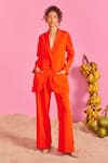 Buy_POOJA SHROFF_Orange Banana Crepe Solid Shawl Lapel Collar Beach Glamour Blazer With Pant _at_Aza_Fashions