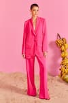 Buy_POOJA SHROFF_Pink Banana Crepe Solid Shawl Lapel Collar Beach Glamour Blazer With Pant _at_Aza_Fashions