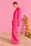 POOJA SHROFF_Pink Banana Crepe Solid Shawl Lapel Collar Beach Glamour Blazer With Pant _at_Aza_Fashions