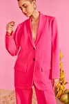 Shop_POOJA SHROFF_Pink Banana Crepe Solid Shawl Lapel Collar Beach Glamour Blazer With Pant 