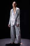 Buy_POOJA SHROFF_Silver Shawl Lapel Collar Beach Glamour Shimmery Blazer With Pant _at_Aza_Fashions