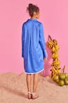 Shop_POOJA SHROFF_Blue Cotton Cutwork Panel Collar Neck Geometric Shirt Dress _at_Aza_Fashions