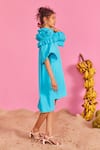 POOJA SHROFF_Blue Cotton Band Collar Breezy Button Up High Low Shirt Dress _Online_at_Aza_Fashions