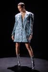 Buy_POOJA SHROFF_Blue Denim Lapel Collar Surfside Blazer Dress _at_Aza_Fashions