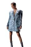 POOJA SHROFF_Blue Denim Lapel Collar Surfside Blazer Dress _Online_at_Aza_Fashions