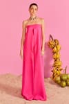 Buy_POOJA SHROFF_Pink Banana Crepe Straight Off-shoulder Plain Jumpsuit _at_Aza_Fashions