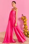 Shop_POOJA SHROFF_Pink Banana Crepe Straight Off-shoulder Plain Jumpsuit _Online_at_Aza_Fashions