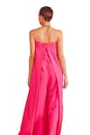 POOJA SHROFF_Pink Banana Crepe Straight Off-shoulder Plain Jumpsuit _at_Aza_Fashions