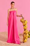 Buy_POOJA SHROFF_Pink Banana Crepe Straight Off-shoulder Plain Jumpsuit 