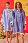 POOJA SHROFF_Blue Cotton Collared Seaside Sensation Shirt Dress_Online_at_Aza_Fashions
