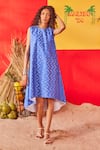 Buy_POOJA SHROFF_Blue Cotton Round Beachside Cutwork Dress _at_Aza_Fashions