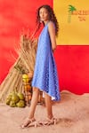 Buy_POOJA SHROFF_Blue Cotton Round Beachside Cutwork Dress _Online_at_Aza_Fashions