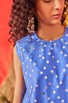 POOJA SHROFF_Blue Cotton Round Beachside Cutwork Dress _at_Aza_Fashions