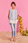 Buy_POOJA SHROFF_Blue Denim Cotton Round Striped High Low Top _at_Aza_Fashions