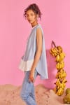 POOJA SHROFF_Blue Denim Cotton Round Striped High Low Top _Online_at_Aza_Fashions