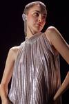 Buy_POOJA SHROFF_Silver Foil Shimmer High Neck Pleated Dress _Online_at_Aza_Fashions