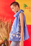 Buy_POOJA SHROFF_Blue Cotton Patchwork Abstract Floral Tie-up Collar Work Top _Online_at_Aza_Fashions