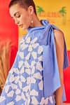 POOJA SHROFF_Blue Cotton Patchwork Abstract Floral Tie-up Collar Work Top _at_Aza_Fashions