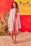 Buy_POOJA SHROFF_White Cotton Plain Collared Neck Contrast Ruffled Panel Dress _Online_at_Aza_Fashions