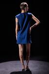 Shop_Pooja Shroff_Blue Denim Cut Work Round Neck Laser Dress_at_Aza_Fashions
