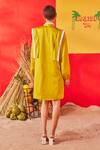 Shop_POOJA SHROFF_Yellow Satin Plain Collared Neck Summer Pleated Dress _at_Aza_Fashions