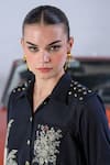 Buy_The Dramebaaz CO_Black Cotton Denim Twill Embroidery Floral Patchwork Twilight Button Down Dress _Online_at_Aza_Fashions