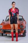 Buy_The Dramebaaz CO_Black Art Twill Printed Floral V Neck La Vie En Rose Pattern Shirt And Shorts Set _at_Aza_Fashions