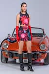 Buy_The Dramebaaz CO_Black Art Twill Printed Abstract Floral Dahlia Dreamland Bustier And Skirt Set _at_Aza_Fashions