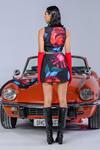 The Dramebaaz CO_Black Art Twill Printed Abstract Floral Dahlia Dreamland Bustier And Skirt Set _Online_at_Aza_Fashions