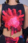 Shop_The Dramebaaz CO_Black Art Twill Printed Abstract Floral Dahlia Dreamland Bustier And Skirt Set _at_Aza_Fashions