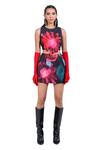 Shop_The Dramebaaz CO_Black Art Twill Printed Abstract Floral Collar Dahlia Dreamland Shirt Skirt Set 