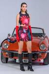 The Dramebaaz CO_Black Art Twill Printed Abstract Floral Collar Dahlia Dreamland Shirt Skirt Set _Online