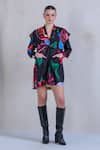 Buy_The Dramebaaz CO_Black Twill Pearls, Beads Collared Aurora Daisy Print Shirt Dress _at_Aza_Fashions