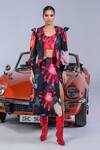 Buy_The Dramebaaz CO_Black Art Twill Printed Abstract Open Neck Carnations Jacket And Skirt Set _at_Aza_Fashions