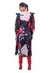 The Dramebaaz CO_Black Art Twill Printed Abstract Open Neck Carnations Jacket And Skirt Set _Online_at_Aza_Fashions