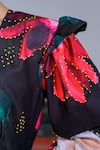 Buy_The Dramebaaz CO_Black Art Twill Printed Abstract Open Neck Carnations Jacket And Skirt Set _Online_at_Aza_Fashions