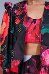 The Dramebaaz CO_Black Art Twill Printed Abstract Open Neck Carnations Jacket And Skirt Set _at_Aza_Fashions