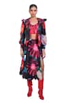 Buy_The Dramebaaz CO_Black Art Twill Printed Abstract Open Neck Carnations Jacket And Skirt Set 