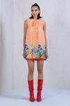 Buy_The Dramebaaz CO_Orange Art Twill Printed Striped Round Lush Organza Dress _at_Aza_Fashions