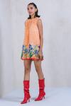 Shop_The Dramebaaz CO_Orange Art Twill Printed Striped Round Lush Organza Dress _Online_at_Aza_Fashions