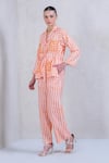 Buy_The Dramebaaz Co_Orange Art Twill Printed Striped Lapel Collar Mandarin Meadow Shirt And Pant Set _at_Aza_Fashions