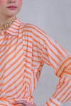 Buy_The Dramebaaz Co_Orange Art Twill Printed Striped Collar Citrus Crush Shirt And Skirt Set _Online_at_Aza_Fashions