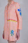 Buy_The Dramebaaz Co_Orange Art Twill Printed Striped Lapel Collar Sunset Streak Dress _Online_at_Aza_Fashions