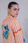 Buy_The Dramebaaz Co_Orange Art Twill Printed Striped Lapel Collar Sunset Streak Dress 