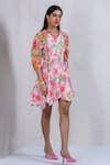 Buy_The Dramebaaz Co_White Art Twill Printed Floral Round Galentines Godet Dress _at_Aza_Fashions