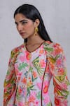 The Dramebaaz Co_White Art Twill Printed Floral Round Galentines Godet Dress _Online_at_Aza_Fashions