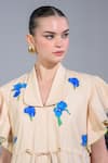 Shop_The Dramebaaz Co_Off White Cotton Denim Twill Applique Embroidered Velvet Blooms Ruffle Dress _Online_at_Aza_Fashions