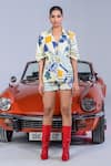 Shop_The Dramebaaz Co_Yellow Cotton Denim Twill Printed Abstract Collar Olva Shirt And Shorts Set _Online_at_Aza_Fashions